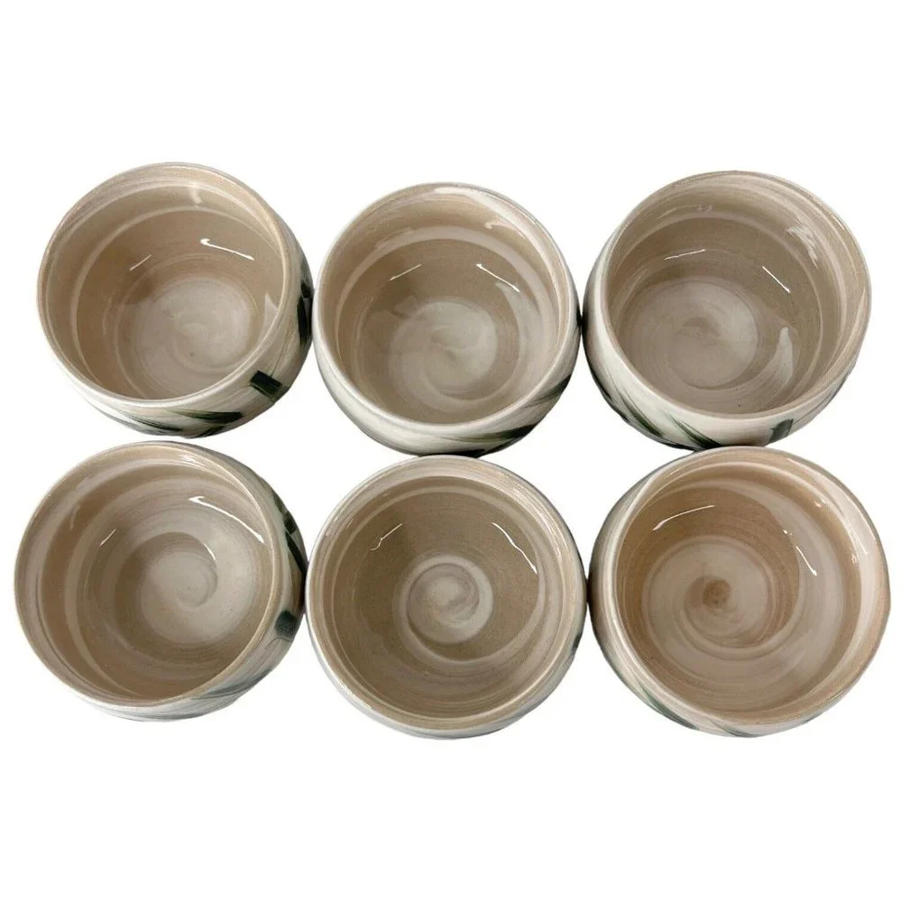 6‎ Vintage Otagiri Japanese Stoneware Sake Tea Cups Bamboo Rice Bowls OMC Japan